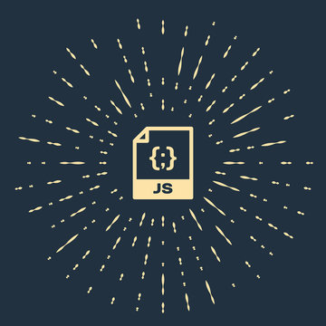 Beige JS file document. Download js button icon isolated on dark blue background. JS file symbol. Abstract circle random dots. Vector Illustration