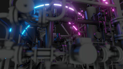 Fototapeta na wymiar Abstract Industrial Equipment with Neon Lights
