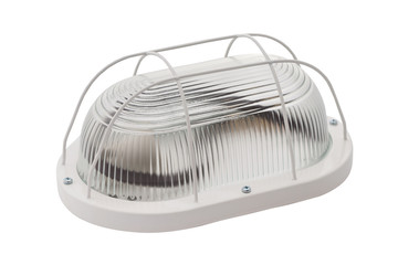 Closeup image of outdoor luminaire for wall mount isolated at white background.