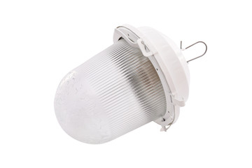 Closeup image of outdoor lantern luminaire isolated at white background.