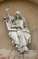 The relief was removed from the first Church of Christ the Savior before its destruction in 1931. Created reliefs in 1847 -1949 sculptures by Alexander Loganovsky. Russia, Moscow, September 2019.