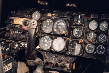 Vintage military helicopter control panel