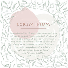 Vector christmas template with mistletoe plant hand drawn background circle frame with brush strokes