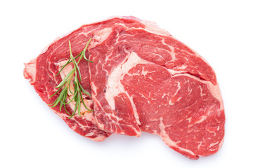 Fresh raw bio  beef steak isolated on white background.