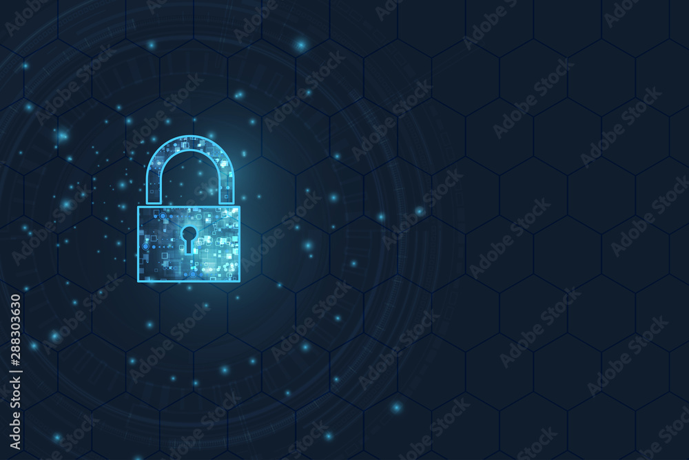 Poster padlock with keyhole icon in. personal data security illustrates cyber data or information privacy i