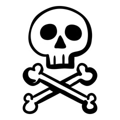 Vector Black Hand Drawn Outline Doodle Skull and Crossbones. Funny Pirates Symbol.