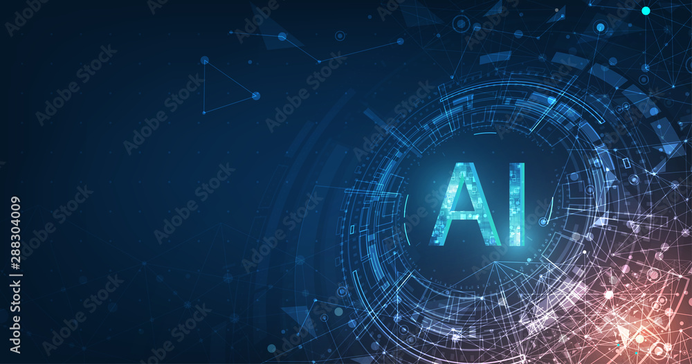 Fototapete abstract futuristic digital and technology on dark blue color background. ai(artificial intelligence