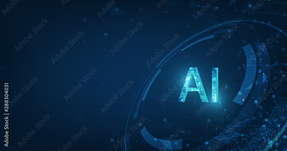 Poster abstract futuristic digital and technology on dark blue color background. ai(artificial intelligence