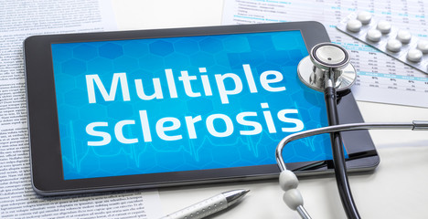 The word Multiple sclerosis on the display of a tablet