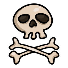 Vector Single Cartoon Skull and Crossbones. Doodle Pirates Symbol.