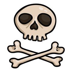 Vector Single Cartoon Skull and Crossbones. Doodle Pirates Symbol.