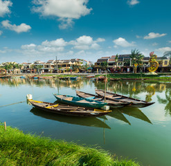 Traditional boats in Hoi An ancient city.  Vietnam 