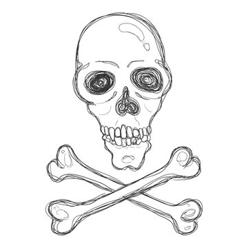 Vector Hand Drawn Sketch Skull and Crossbones.