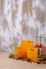 Vitamin healthy sea buckthorn tea in glass