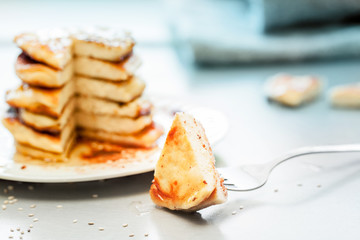 pieces of a delicious pancakes, close up