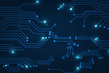 Vector abstract technology with circuit board elements on dark blue color background.