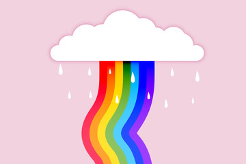 raining cloud with flowing rainbow background design