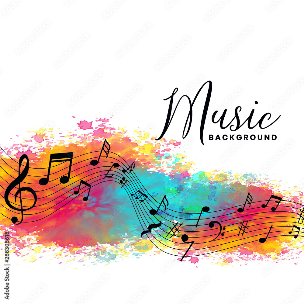 Wall mural abstract watercolor music background with notes symbols