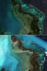Satellite images of Great Abaco, before and after Hurricane Dorian passed by - contains modified Copernicus Sentinel Data (2019)