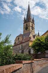 Fototapeta na wymiar Exterior view of the Lutheran Cathedral of Sibiu, Romania.