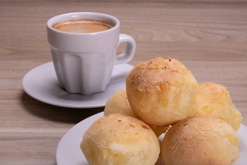 cheese bread basket with coffee