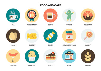 Food and cafe icons set for business
