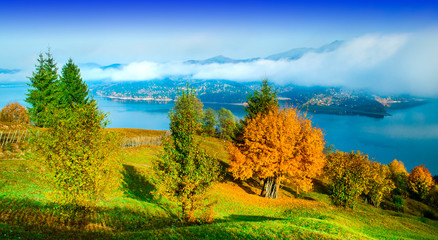 autumn landscape in Bicaz lake and mountain landscape