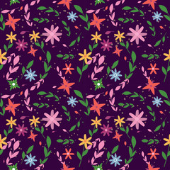 Fototapeta na wymiar Seamless Floral background texture for textile printing, wrapping paper, gift paper, clothes, towels, etc. Nature feelings with plants and leaves.