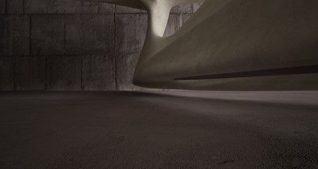Empty dark abstract brown concrete room smooth interior. Architectural background. 3D illustration and rendering