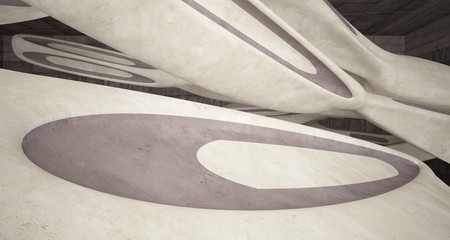Empty dark abstract brown concrete room smooth interior. Architectural background. 3D illustration and rendering