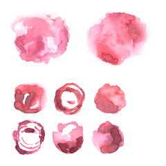 Abstract hand drawn pink watercolor spots on a white background