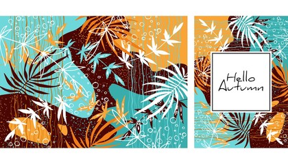 Tropical jungle leaves pattern. Colorful hand drawn tropical poster design. Exotic leaves art print. Creative botanical background, wallpaper, fabric vector illustration design