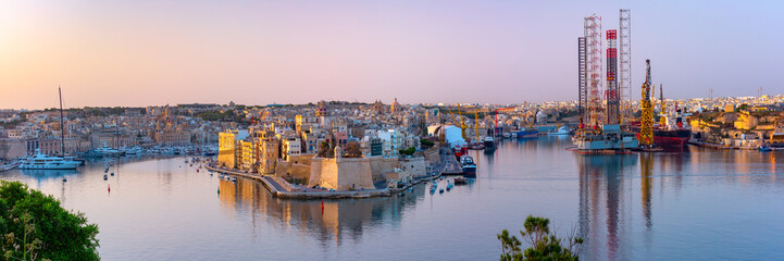 Valletta and the Grand Harbor at dawn. Malta.