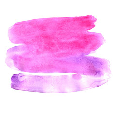 Pink and purple watercolor hand paint strains on white background. Gradient wallpaper.