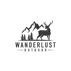Tuinposter Hipster deer landscape logo  - vector illustration on a light background © EndR_ID