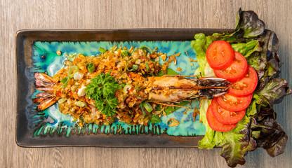 The shrimp ​salad on the plate.