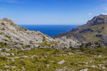 Fototapeta na wymiar Scenic view at landscape on Serra de Tramuntana in the north of mallorca between Lluc and Sa Calobra