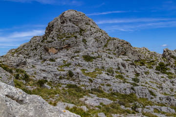 Scenic view at landscape on Serra de Tramuntana in the north of mallorca between Lluc and Sa Calobra