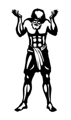 Atlas keeps the earth on their shoulders. Vector drawing silhouette