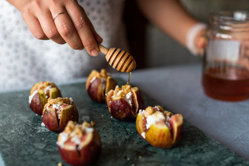 figs stuffed with ricotta cheese, walnut and honey