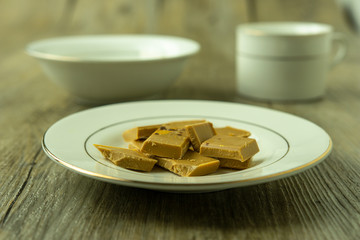 Gold Chocolate made from Caramelised Suagr and Milk