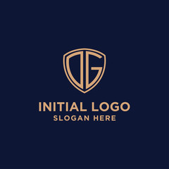 initial DG logo template. shield and gold logo. vector