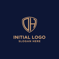 initial DH logo template. shield and gold logo. vector