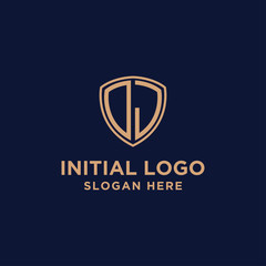 initial DJ logo template. shield and gold logo. vector