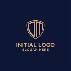 initial DM logo template. shield and gold logo. vector
