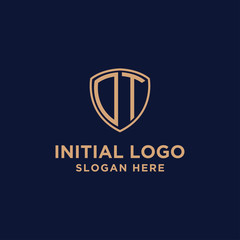 initial DT logo template. shield and gold logo. vector