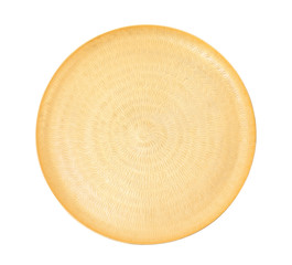 Shiny stylish gold tray on white background, top view