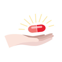A hand holds a tablet in hand. Placebo concept, take medication for treatment.