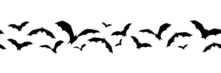 Vector horizontal seamless background with bats on a white background.