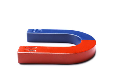 Red and blue horseshoe magnet on white background
